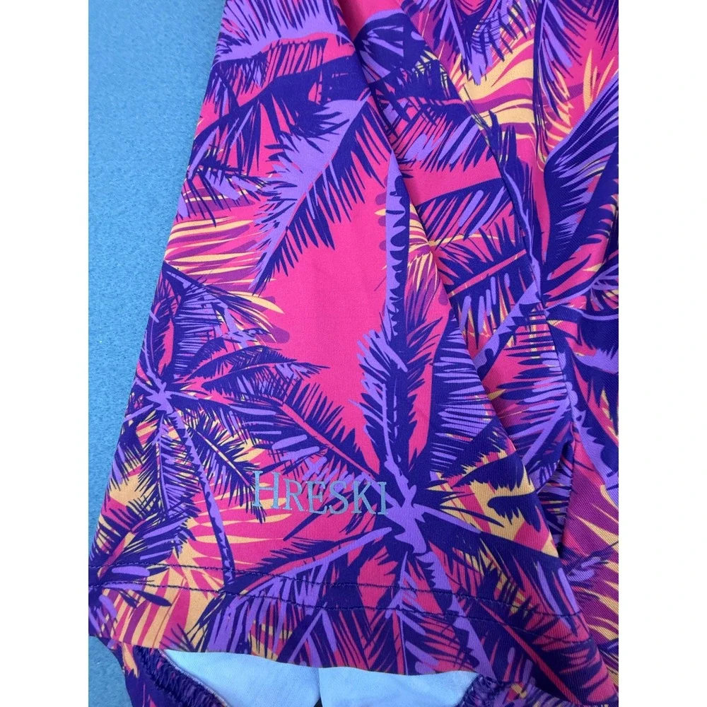 Hreski‎ Polo Shirt Mens XXL Pink Purple Palm Tree Tropical Performance Golf Top